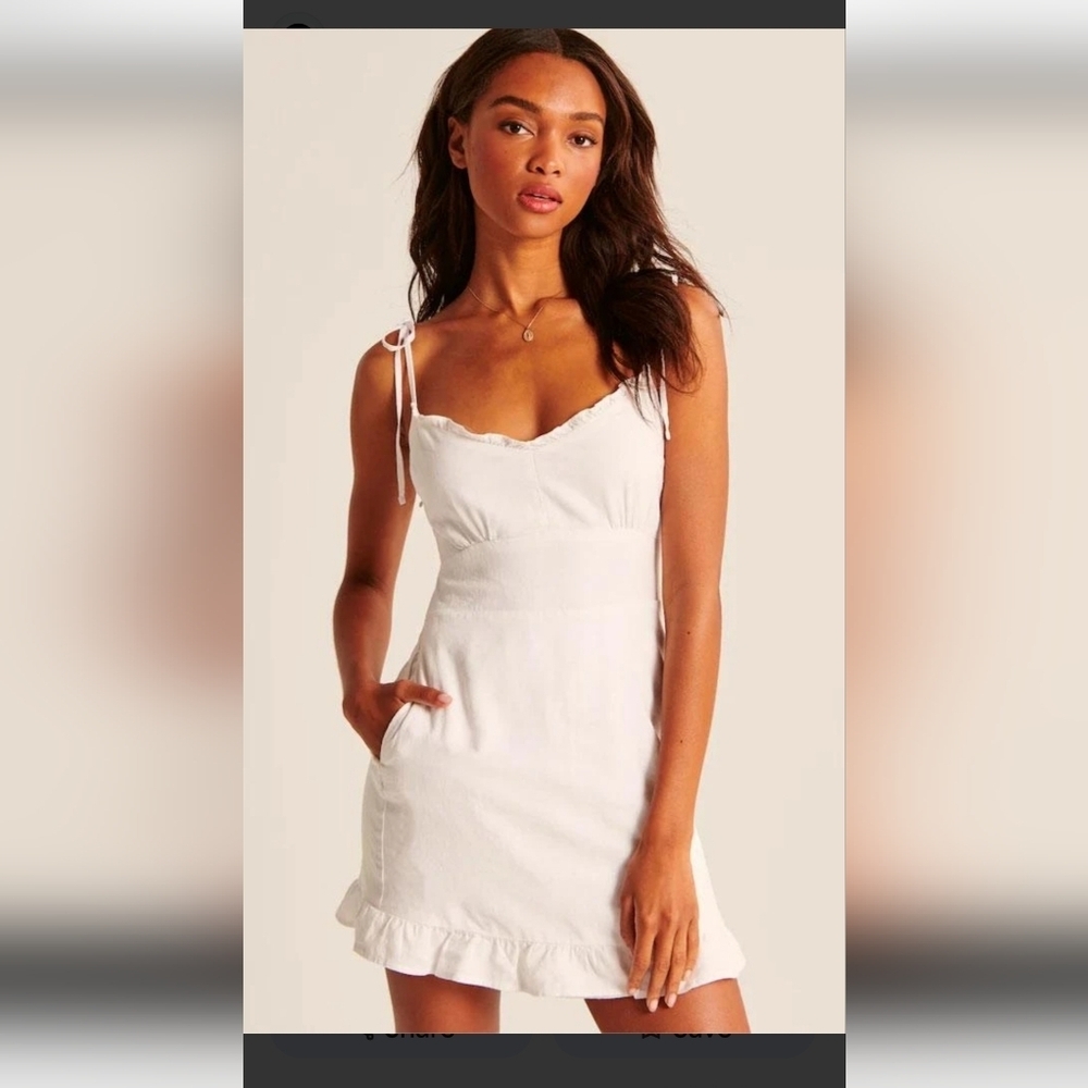 A&F White Tie-Strap Ruffle Mini Dress with Pockets - Cottagecore Summer Dress XL